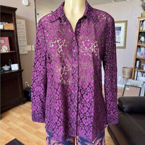 Charter Club elegant sheer burgundy lace type blouse-size M